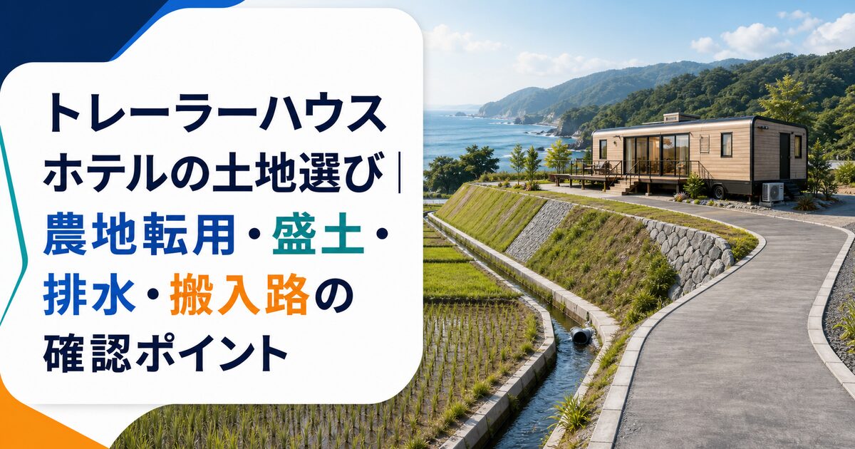 トレーラーハウスホテルの土地選び｜農地転用・盛土・排水・搬入路の確認ポイント