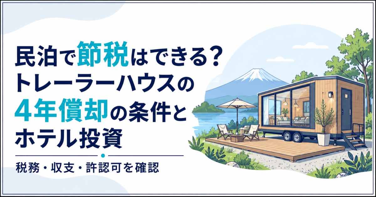 民泊で節税はできる？トレーラーハウスの4年償却の条件とホテル投資