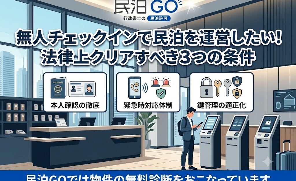 無人チェックインで民泊を運営したい！法律上クリアすべき3つの条件