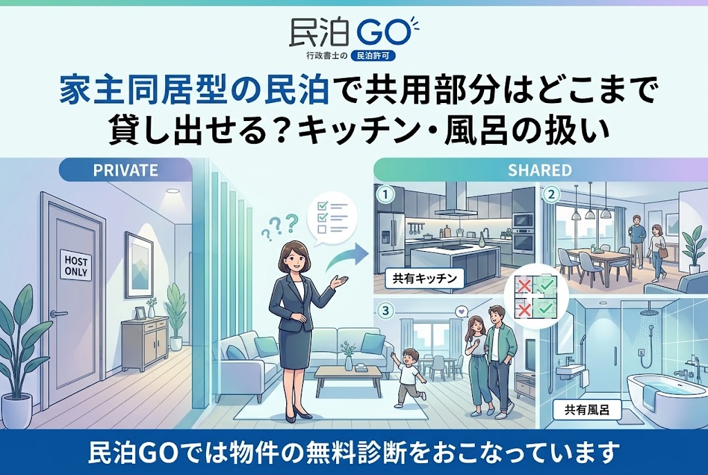 家主同居型の民泊で共用部分はどこまで貸し出せる？キッチン・風呂の扱い