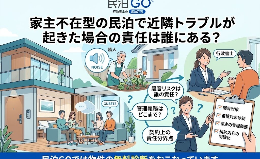 家主不在型の民泊で近隣トラブルが起きた場合の責任は誰にある？