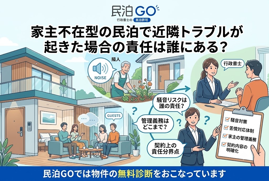 家主不在型の民泊で近隣トラブルが起きた場合の責任は誰にある？