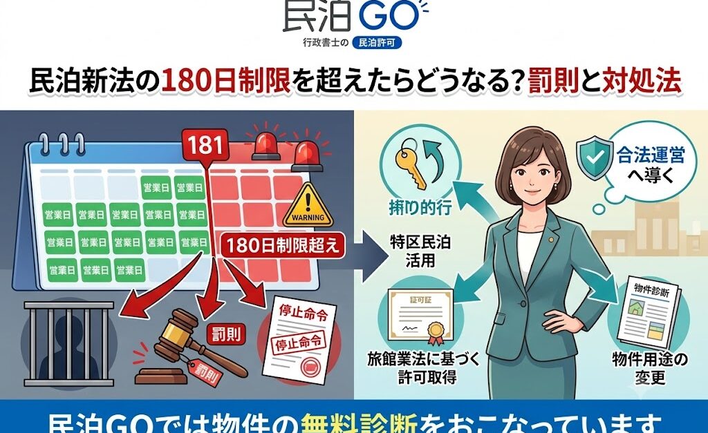 民泊新法の180日制限を超えたらどうなる？罰則と対処法
