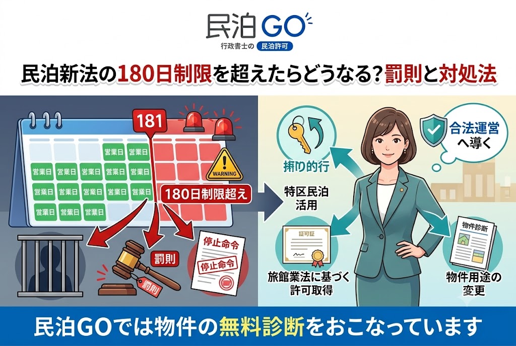 民泊新法の180日制限を超えたらどうなる？罰則と対処法