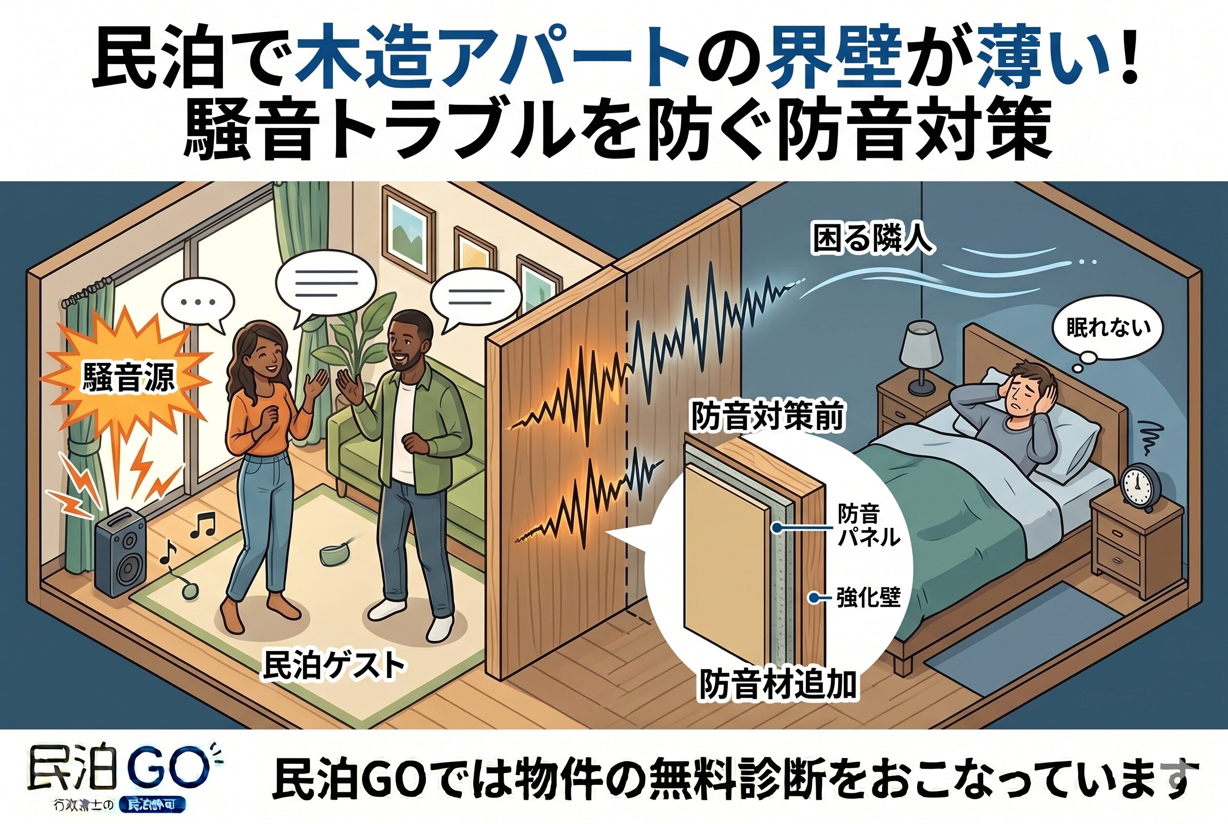 民泊で木造アパートの界壁が薄い！騒音トラブルを防ぐ防音対策
