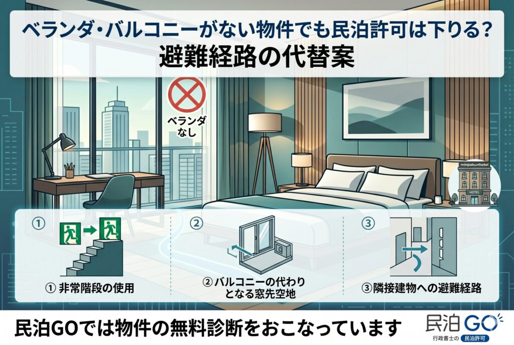 ベランダ・バルコニーがない物件でも民泊許可は下りる？避難経路の代替案と対策