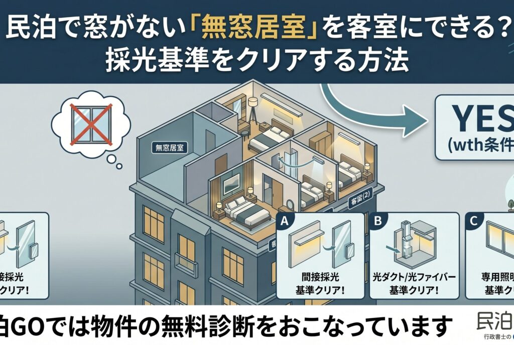 民泊で窓がない「無窓居室」を客室にできる？採光基準をクリアする方法