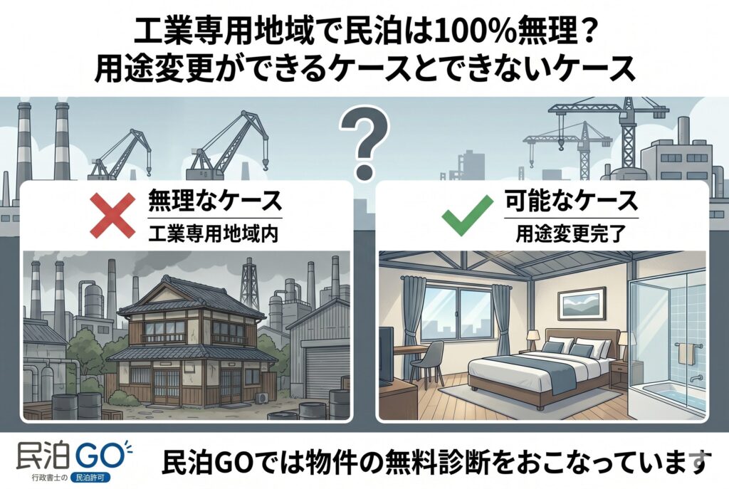 工業専用地域で民泊は100%無理？用途変更ができるケースとできないケース