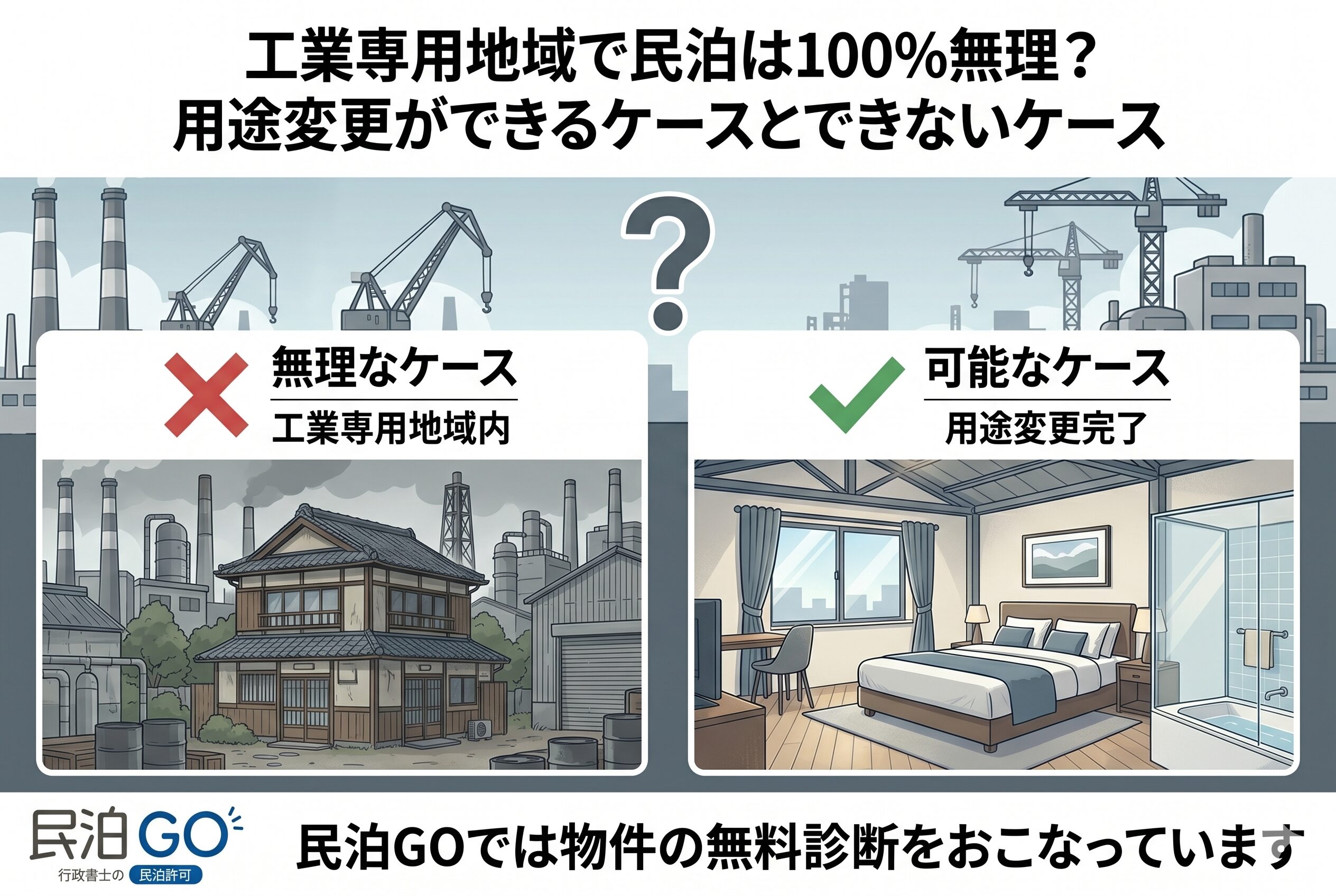 工業専用地域で民泊は100%無理？用途変更ができるケースとできないケース
