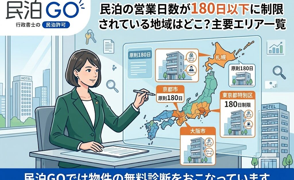 民泊の営業日数が180日以下に制限されている地域はどこ？主要エリア一覧