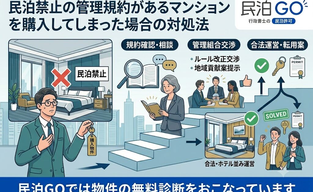 民泊禁止の管理規約があるマンションを購入してしまった場合の対処法