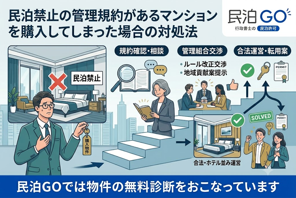 民泊禁止の管理規約があるマンションを購入してしまった場合の対処法