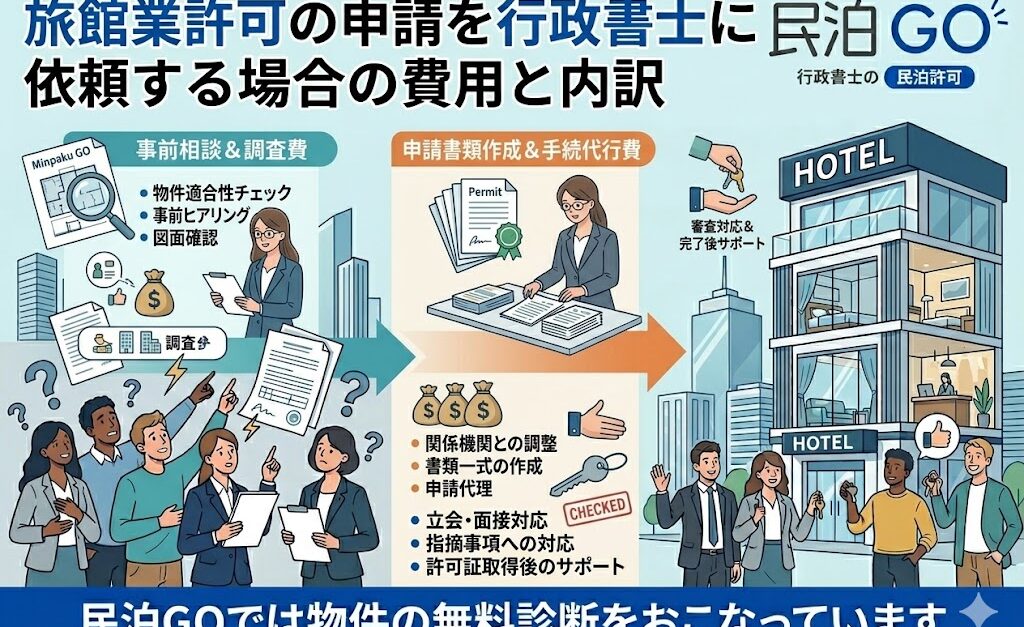 旅館業許可の申請を行政書士に依頼する場合の費用と内訳