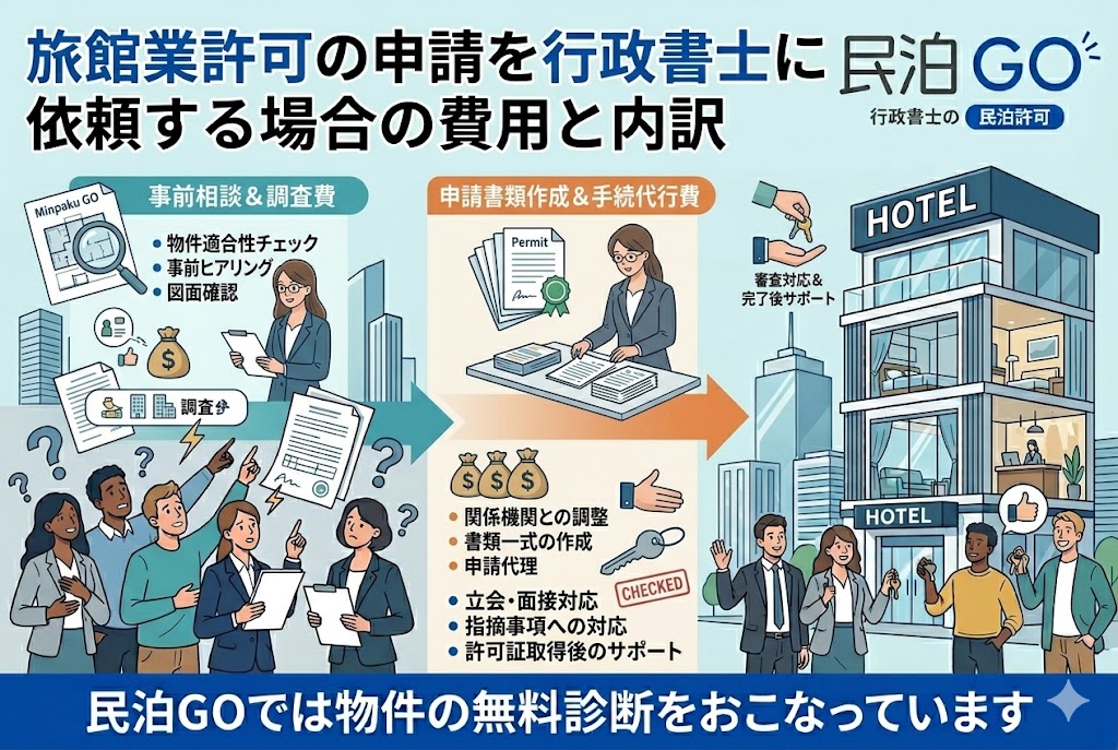 旅館業許可の申請を行政書士に依頼する場合の費用と内訳