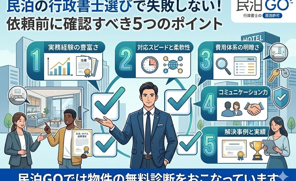 民泊の行政書士選びで失敗しない！依頼前に確認すべき5つのポイント