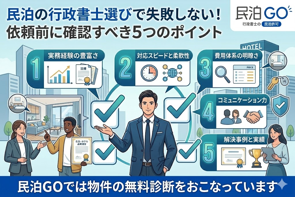 民泊の行政書士選びで失敗しない！依頼前に確認すべき5つのポイント