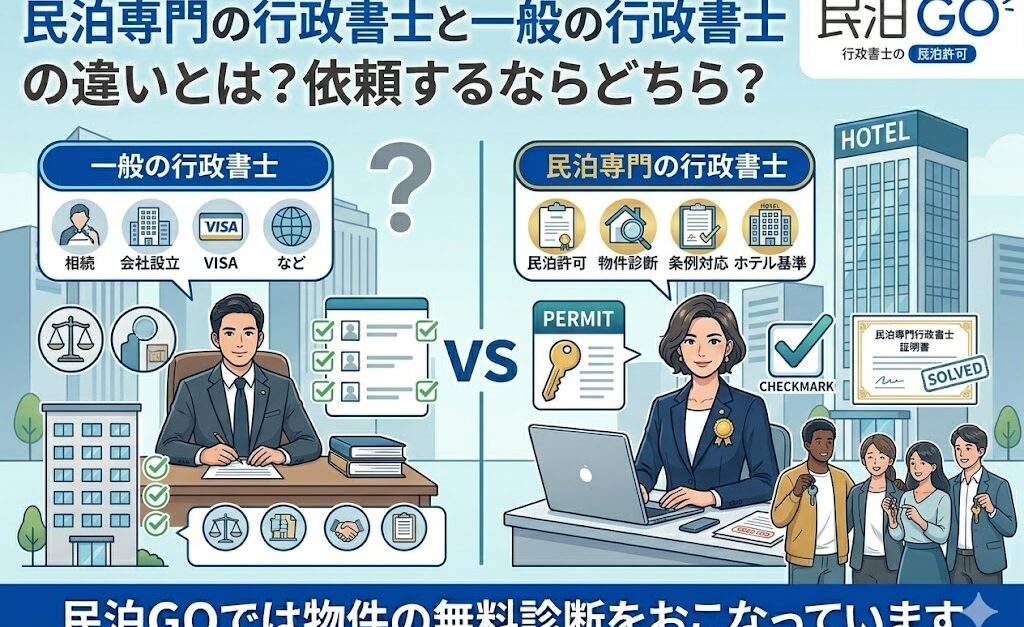 民泊専門の行政書士と一般の行政書士の違いとは？依頼するならどちら？