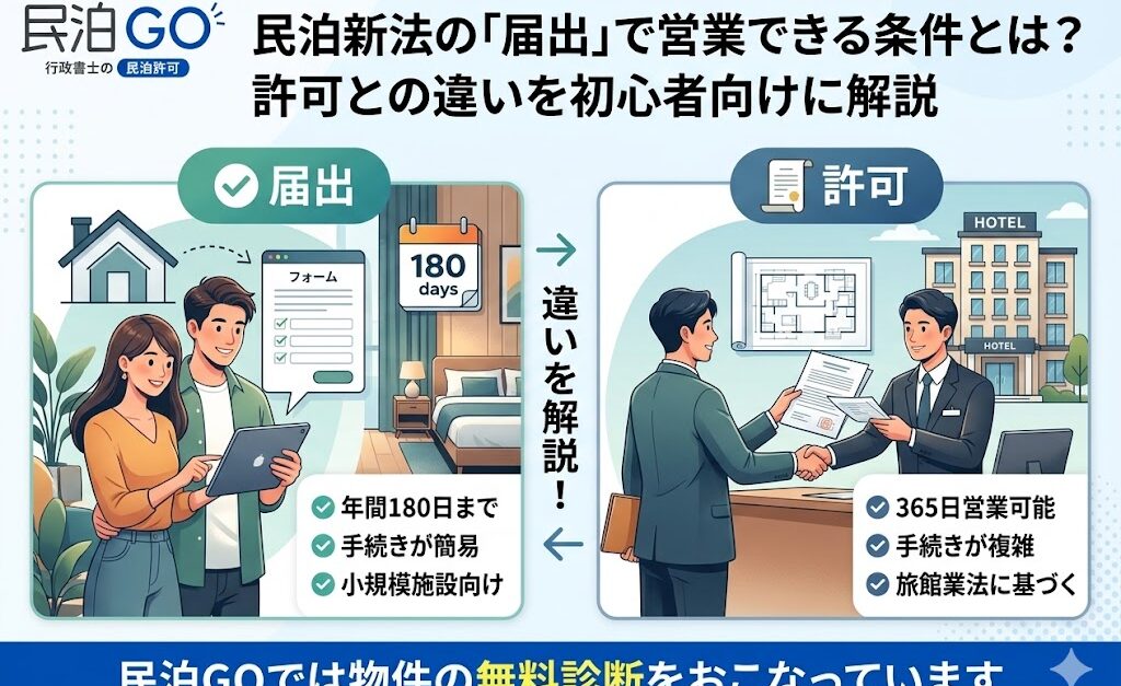 民泊新法の「届出」で営業できる条件とは？許可との違いを初心者向けに解説