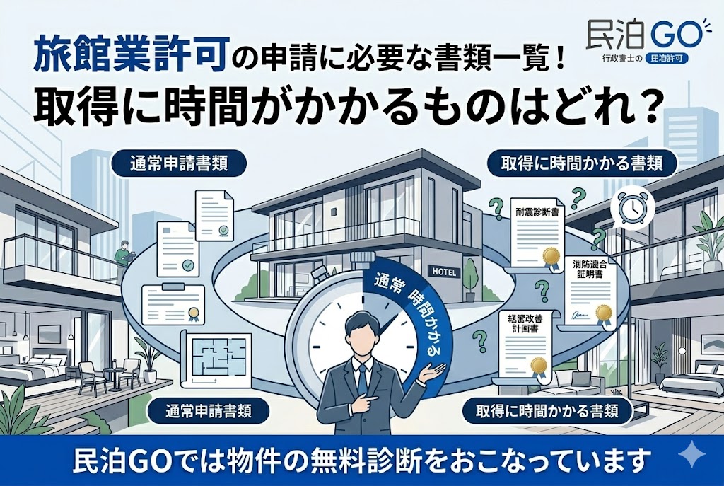 旅館業許可の申請に必要な書類一覧！取得に時間がかかるものはどれ？