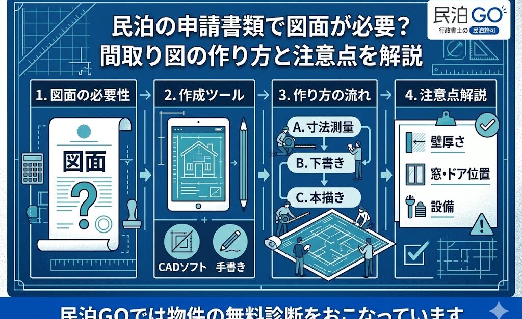 民泊の申請書類で図面が必要？間取り図の作り方と注意点を解説