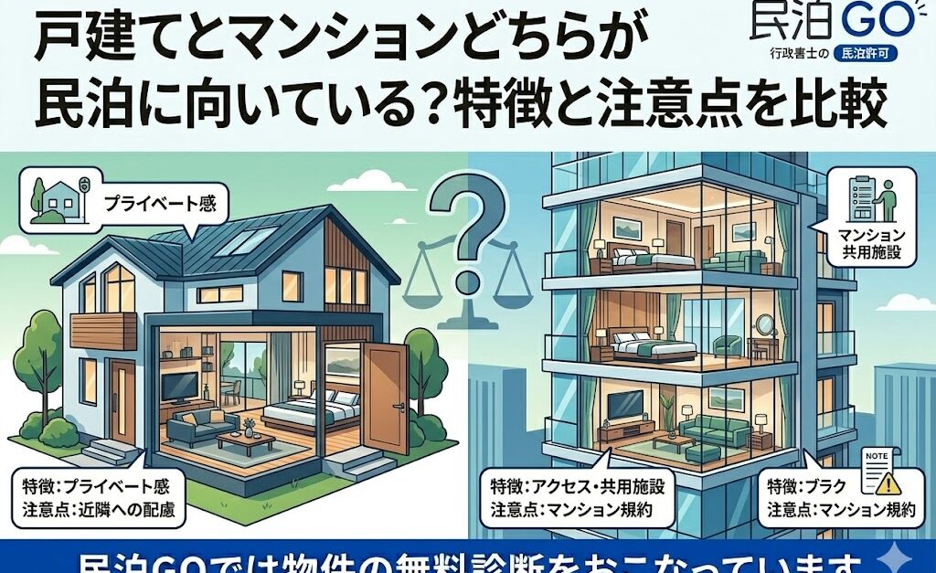 戸建てとマンションどちらが民泊に向いている？特徴と注意点を比較