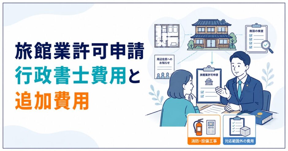 旅館業許可申請の行政書士費用と追加費用を解説する記事のアイキャッチ
