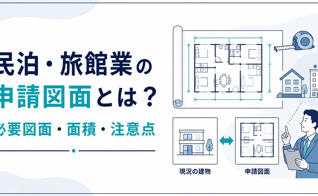 民泊・旅館業の申請図面と面積計算の注意点を解説する記事のアイキャッチ