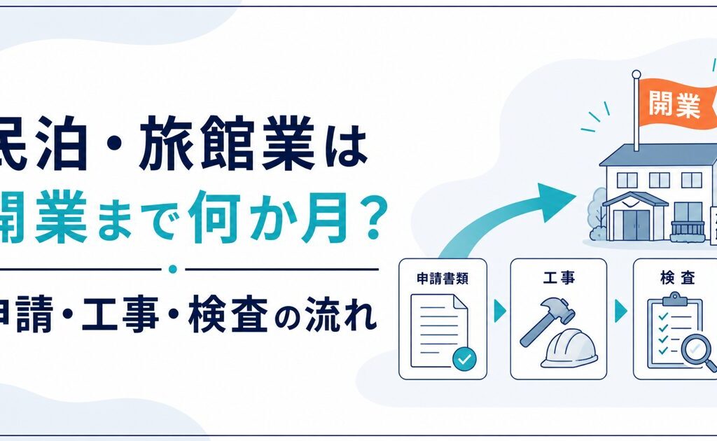 民泊・旅館業の申請・工事・検査から開業までの流れを解説する記事のアイキャッチ