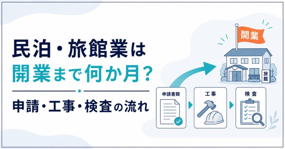 民泊・旅館業の申請・工事・検査から開業までの流れを解説する記事のアイキャッチ