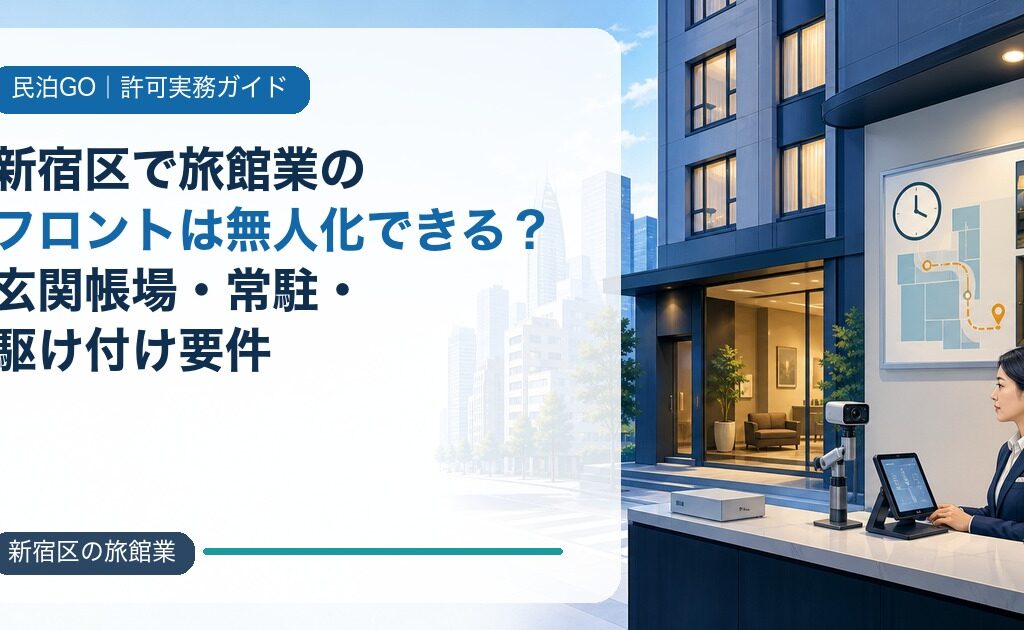 新宿区で旅館業のフロントは無人化できる？玄関帳場・常駐・駆け付け要件