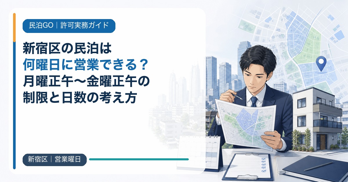 新宿区の民泊は何曜日に営業できる？月曜正午〜金曜正午の制限と日数の考え方