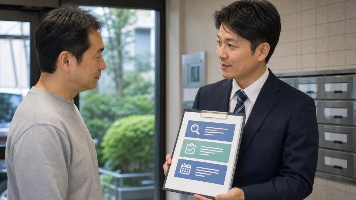 管理担当者が住民へ確認結果・実施した対応・次の連絡を説明する様子