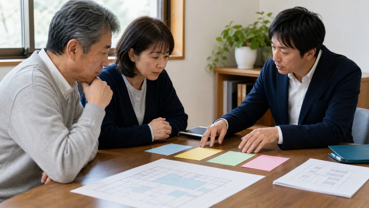 専門家が近隣住民の懸念を聞き取り四つの論点に整理する様子