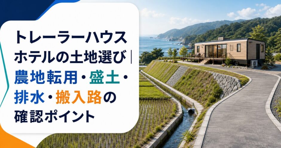 トレーラーハウスホテルの土地選び｜農地転用・盛土・排水・搬入路の確認ポイント