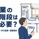 客室から2本の直通階段へ至る避難経路を図面で確認する様子