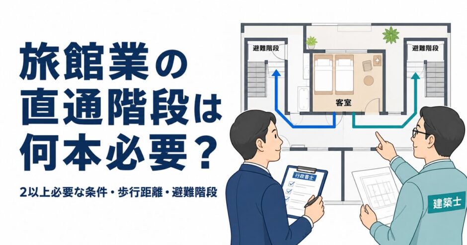 客室から2本の直通階段へ至る避難経路を図面で確認する様子