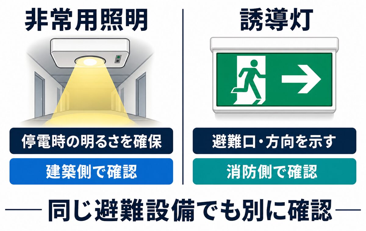非常用照明と誘導灯の役割と確認先の違い