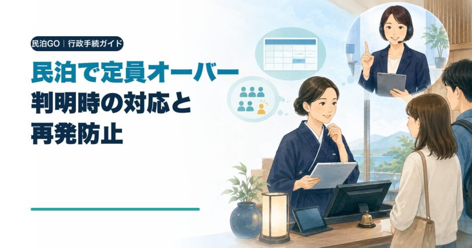 民泊の定員オーバーの対応と再発防止を解説するアイキャッチ