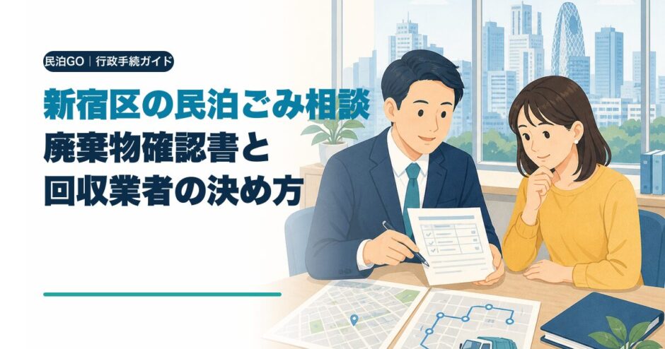 新宿区の民泊ごみ確認書と回収業者を決める手順を解説するアイキャッチ画像