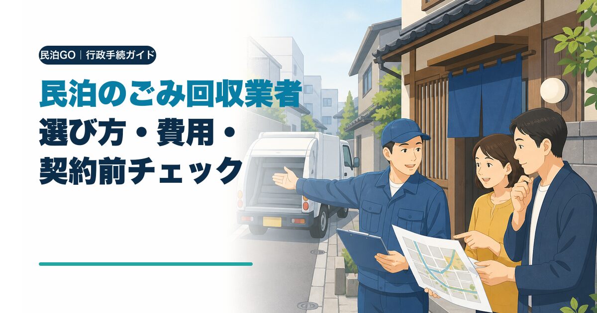 民泊のごみ回収業者の選び方と契約前チェックを解説するアイキャッチ画像