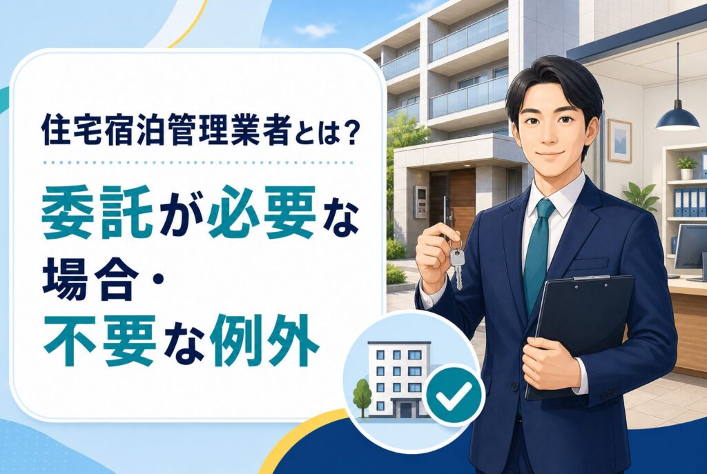 住宅宿泊管理業者への委託が必要な場合と不要な例外を解説するアイキャッチ画像
