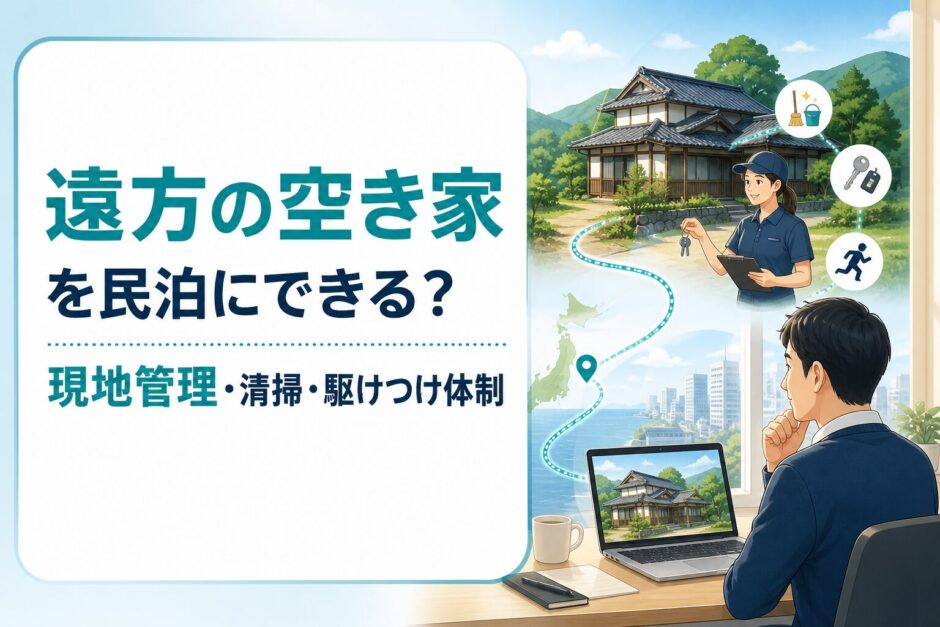 遠方の空き家を民泊にするための現地管理・清掃・駆けつけ体制を解説するアイキャッチ画像