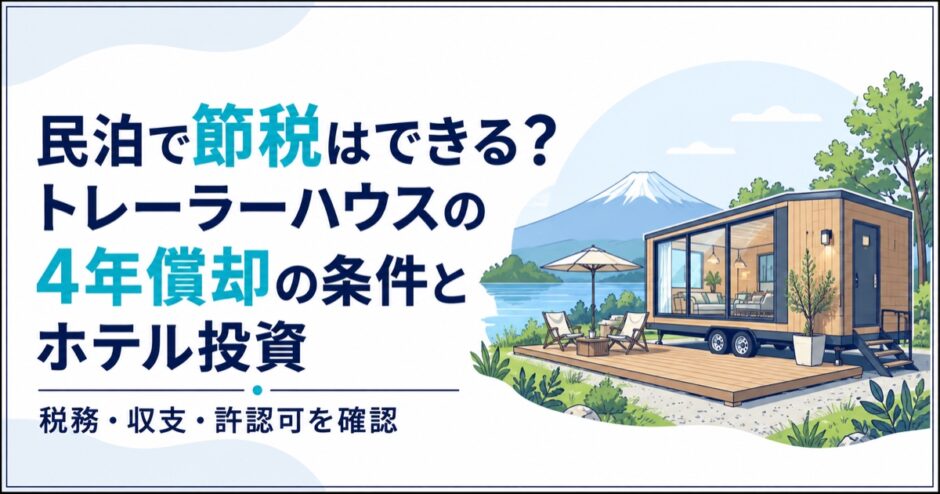 民泊で節税はできる？トレーラーハウスの4年償却の条件とホテル投資