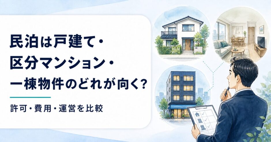 民泊に使う戸建て・区分マンション・一棟物件の比較